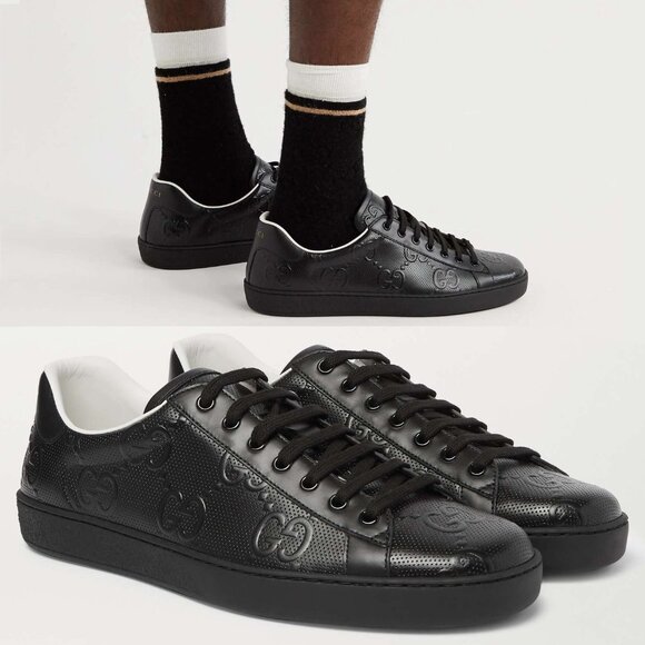 GUCCI SNEAKERS ACE TENNIS LOGO EMBOSSED PERFORATED LEATHER SHOES sz 13.5 14 US - Picture 1 of 15